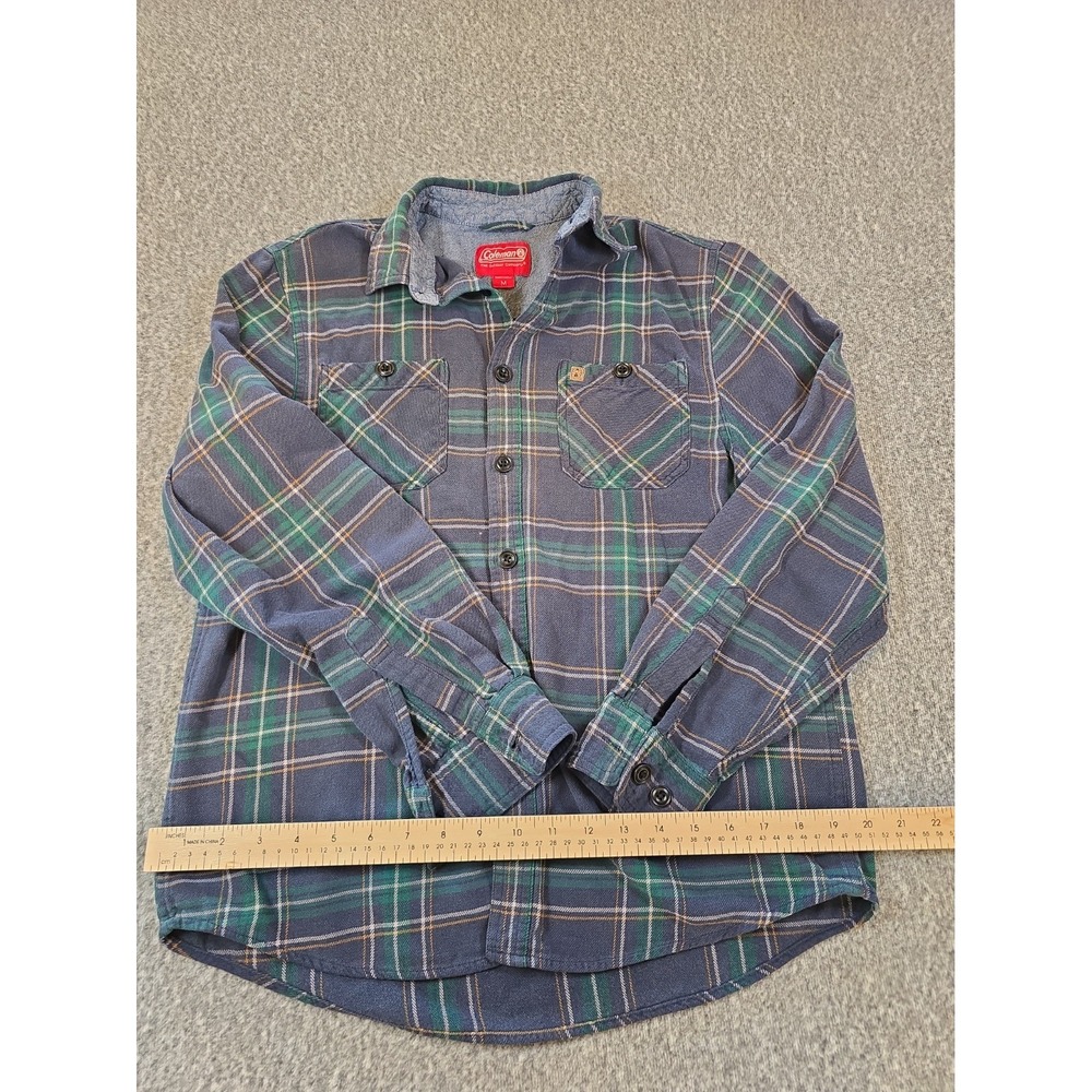 Coleman Men's Medium Blue Green Plaid Long Sleeve Flannel Cotton Button Up Shirt
